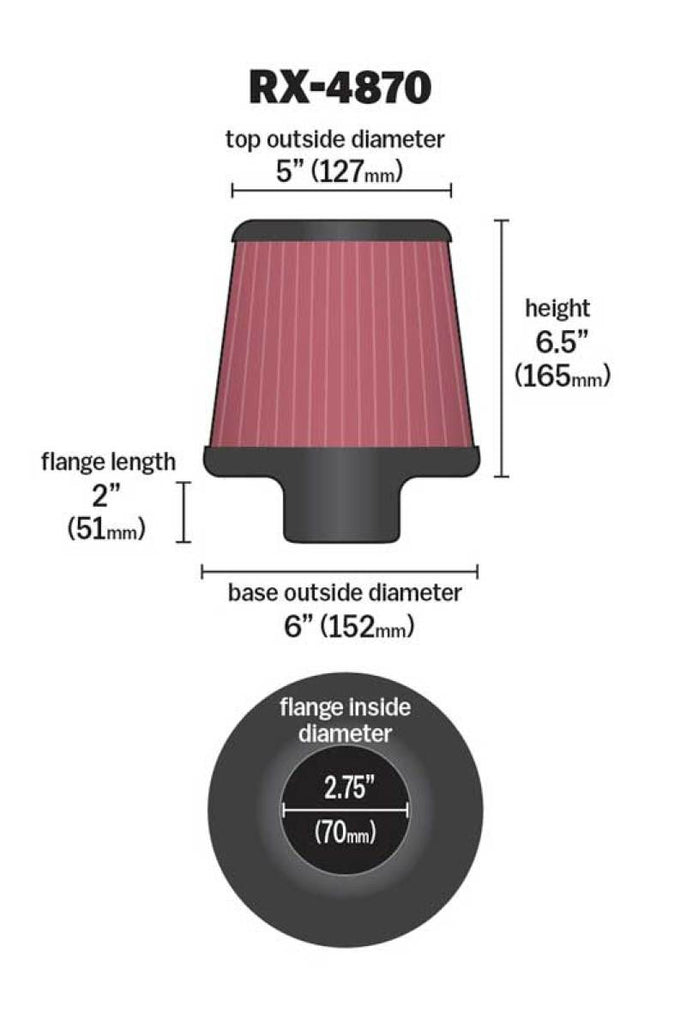 K&N Filter Universal X Stream Clamp-On 2 3/4 inch Flange 6 inch