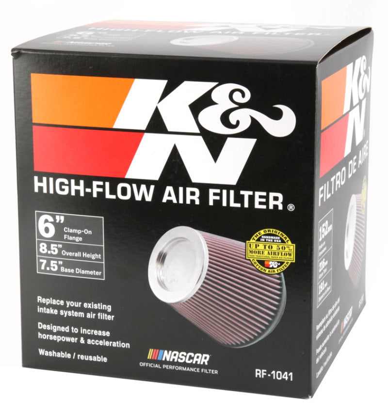 K&N Universal Clamp-On Air Intake Filter: High Performance, Premium,  Washable, Replacement Air Filter: Flange Diameter: 6 In, Filter Height: 6.5  In