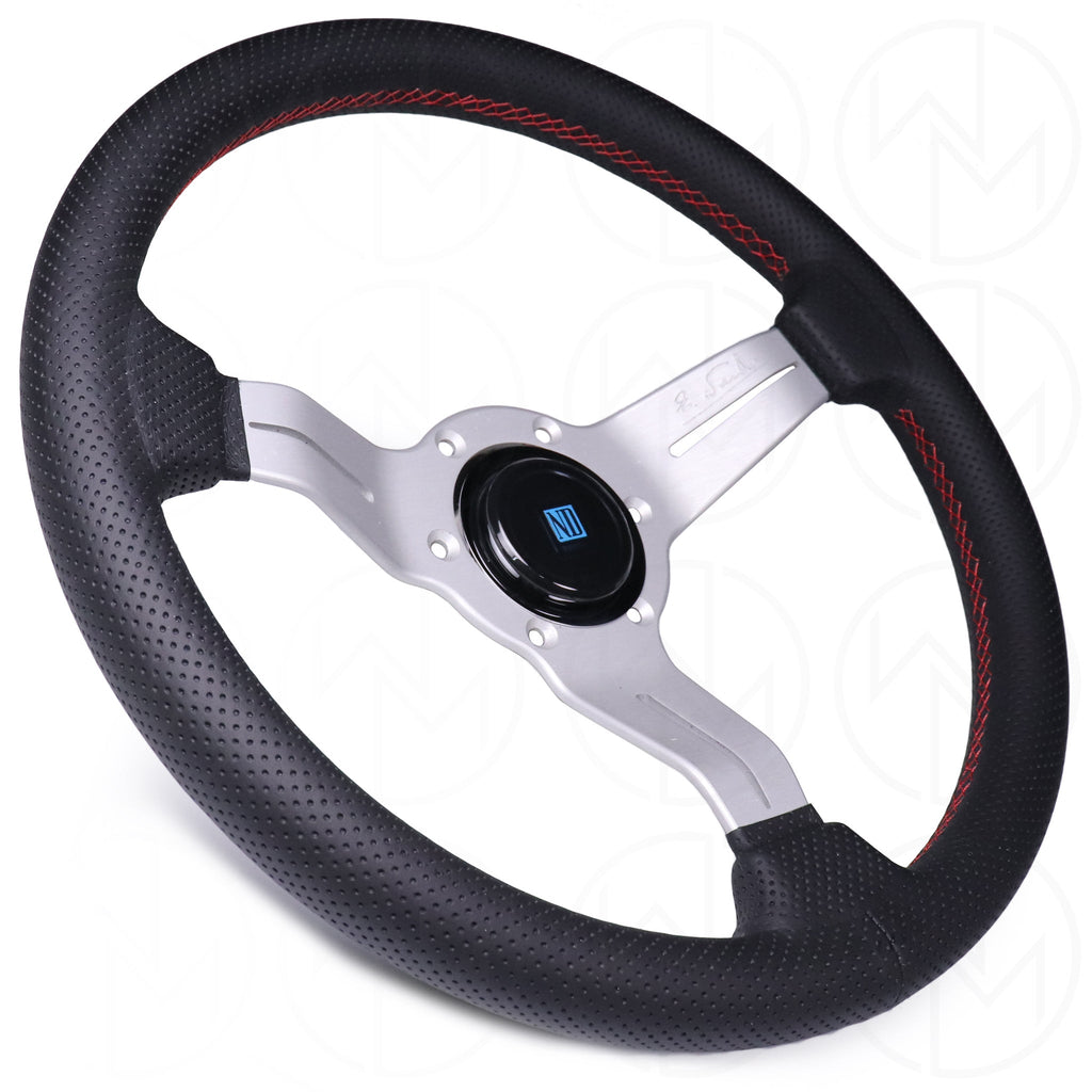 Nardi Sport Rally Deep Corn Steering Wheel - 330mm Perforated Leather w/Silver Spokes and Red Stitch