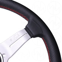 Load image into Gallery viewer, Nardi Sport Rally Deep Corn Steering Wheel - 330mm Perforated Leather w/Silver Spokes and Red Stitch