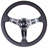 Nardi Deep Corn Steering Wheel - 330mm Perforated w/ Polished Spokes & Red Stitch