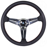 Nardi Deep Corn Steering Wheel - 350mm Perforated w/ Polished Spokes & Red Stitch